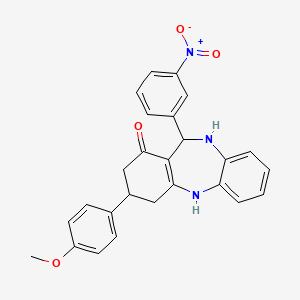 molecular formula C26H23N3O4 B11670281 3-(4-methoxyphenyl)-11-(3-nitrophenyl)-2,3,4,5,10,11-hexahydro-1H-dibenzo[b,e][1,4]diazepin-1-one 