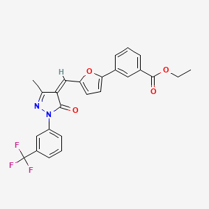 molecular formula C25H19F3N2O4 B11670310 ethyl 3-{5-[(Z)-{3-methyl-5-oxo-1-[3-(trifluoromethyl)phenyl]-1,5-dihydro-4H-pyrazol-4-ylidene}methyl]furan-2-yl}benzoate 