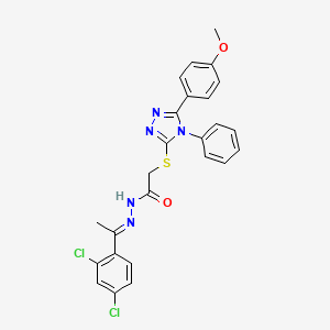 molecular formula C25H21Cl2N5O2S B11670337 N'-[(1E)-1-(2,4-dichlorophenyl)ethylidene]-2-{[5-(4-methoxyphenyl)-4-phenyl-4H-1,2,4-triazol-3-yl]sulfanyl}acetohydrazide 