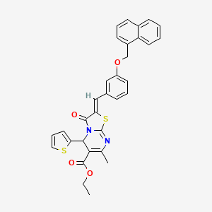 molecular formula C32H26N2O4S2 B11670355 ethyl (2Z)-7-methyl-2-[3-(naphthalen-1-ylmethoxy)benzylidene]-3-oxo-5-(thiophen-2-yl)-2,3-dihydro-5H-[1,3]thiazolo[3,2-a]pyrimidine-6-carboxylate 