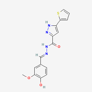 molecular formula C16H14N4O3S B11670386 N'-(4-Hydroxy-3-methoxybenzylidene)-3-(2-thienyl)-1H-pyrazole-5-carbohydrazide 