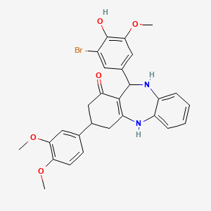 molecular formula C28H27BrN2O5 B11670424 11-(3-bromo-4-hydroxy-5-methoxyphenyl)-3-(3,4-dimethoxyphenyl)-2,3,4,5,10,11-hexahydro-1H-dibenzo[b,e][1,4]diazepin-1-one 