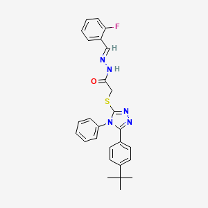 molecular formula C27H26FN5OS B11670456 2-{[5-(4-tert-butylphenyl)-4-phenyl-4H-1,2,4-triazol-3-yl]sulfanyl}-N'-[(E)-(2-fluorophenyl)methylidene]acetohydrazide 