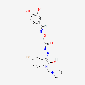 N'-[(3Z)-5-bromo-2-oxo-1-(pyrrolidin-1-ylmethyl)-1,2-dihydro-3H-indol-3-ylidene]-2-({[(E)-(3,4-dimethoxyphenyl)methylidene]amino}oxy)acetohydrazide