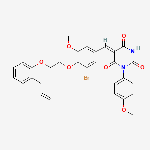 molecular formula C30H27BrN2O7 B11670555 (5Z)-5-(3-bromo-5-methoxy-4-{2-[2-(prop-2-en-1-yl)phenoxy]ethoxy}benzylidene)-1-(4-methoxyphenyl)pyrimidine-2,4,6(1H,3H,5H)-trione 