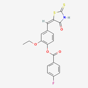 2-ethoxy-4-[(E)-(4-oxo-2-thioxo-1,3-thiazolidin-5-ylidene)methyl]phenyl 4-fluorobenzoate