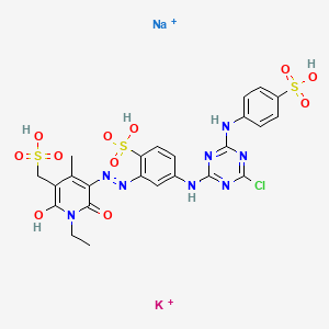 Potassium sodium 5-(5-(4-chloro-6-(4-sulfonatophenylamino)-1,3,5-triazin-2-ylamino)-2-sulfonatophenylazo)-1-ethyl-1,6-dihydro-2-hydroxy-4-methyl-6-oxo-3-pyridinemethanesulfonate