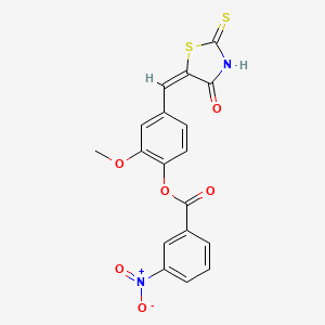 2-methoxy-4-[(E)-(4-oxo-2-thioxo-1,3-thiazolidin-5-ylidene)methyl]phenyl 3-nitrobenzoate