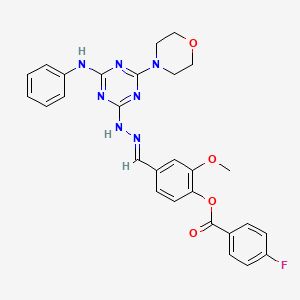 2-methoxy-4-[(E)-{2-[4-(morpholin-4-yl)-6-(phenylamino)-1,3,5-triazin-2-yl]hydrazinylidene}methyl]phenyl 4-fluorobenzoate