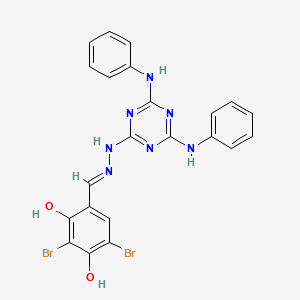 molecular formula C22H17Br2N7O2 B11670727 4-[(E)-{2-[4,6-bis(phenylamino)-1,3,5-triazin-2-yl]hydrazinylidene}methyl]-2,6-dibromobenzene-1,3-diol 