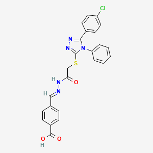 molecular formula C24H18ClN5O3S B11670777 4-{(E)-[2-({[5-(4-chlorophenyl)-4-phenyl-4H-1,2,4-triazol-3-yl]sulfanyl}acetyl)hydrazinylidene]methyl}benzoic acid 