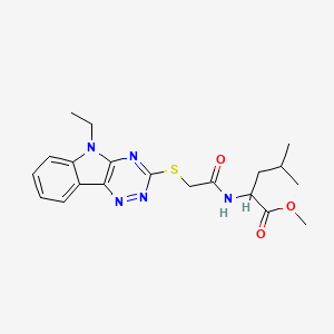 molecular formula C20H25N5O3S B11670818 methyl N-{[(5-ethyl-5H-[1,2,4]triazino[5,6-b]indol-3-yl)sulfanyl]acetyl}leucinate 