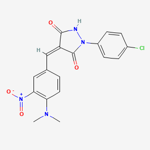 molecular formula C18H15ClN4O4 B11670840 (4Z)-1-(4-Chlorophenyl)-4-{[4-(dimethylamino)-3-nitrophenyl]methylidene}pyrazolidine-3,5-dione 