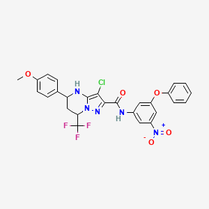 molecular formula C27H21ClF3N5O5 B11670853 3-chloro-5-(4-methoxyphenyl)-N-(3-nitro-5-phenoxyphenyl)-7-(trifluoromethyl)-4,5,6,7-tetrahydropyrazolo[1,5-a]pyrimidine-2-carboxamide 