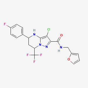 molecular formula C19H15ClF4N4O2 B11670854 3-chloro-5-(4-fluorophenyl)-N-(furan-2-ylmethyl)-7-(trifluoromethyl)-4,5,6,7-tetrahydropyrazolo[1,5-a]pyrimidine-2-carboxamide 