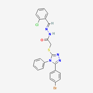 molecular formula C23H17BrClN5OS B11670867 2-{[5-(4-bromophenyl)-4-phenyl-4H-1,2,4-triazol-3-yl]sulfanyl}-N'-[(E)-(2-chlorophenyl)methylidene]acetohydrazide 