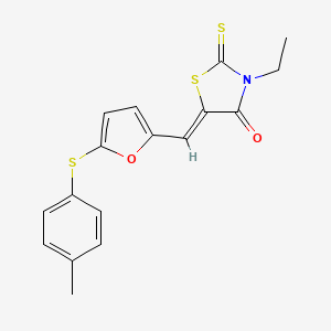 molecular formula C17H15NO2S3 B11670874 (5Z)-3-ethyl-5-({5-[(4-methylphenyl)sulfanyl]furan-2-yl}methylidene)-2-thioxo-1,3-thiazolidin-4-one 