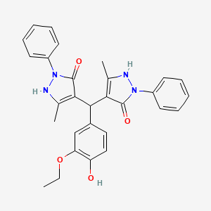 molecular formula C29H28N4O4 B11670904 4,4'-[(3-ethoxy-4-hydroxyphenyl)methanediyl]bis(3-methyl-1-phenyl-1H-pyrazol-5-ol) 