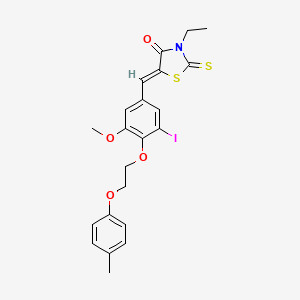 molecular formula C22H22INO4S2 B11670932 (5Z)-3-ethyl-5-{3-iodo-5-methoxy-4-[2-(4-methylphenoxy)ethoxy]benzylidene}-2-thioxo-1,3-thiazolidin-4-one 