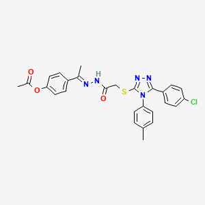 molecular formula C27H24ClN5O3S B11670939 4-{(1E)-1-[2-({[5-(4-chlorophenyl)-4-(4-methylphenyl)-4H-1,2,4-triazol-3-yl]sulfanyl}acetyl)hydrazinylidene]ethyl}phenyl acetate 