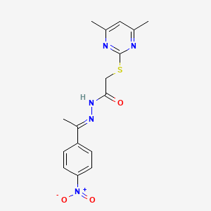 molecular formula C16H17N5O3S B11670979 2-[(4,6-dimethylpyrimidin-2-yl)sulfanyl]-N'-[(1E)-1-(4-nitrophenyl)ethylidene]acetohydrazide 