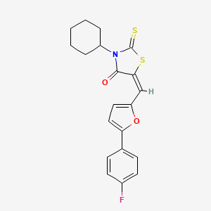 molecular formula C20H18FNO2S2 B11670991 (5E)-3-Cyclohexyl-5-{[5-(4-fluorophenyl)furan-2-YL]methylidene}-2-sulfanylidene-1,3-thiazolidin-4-one 