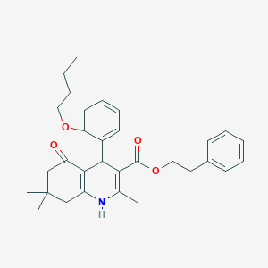 molecular formula C31H37NO4 B11671003 2-Phenylethyl 4-(2-butoxyphenyl)-2,7,7-trimethyl-5-oxo-1,4,5,6,7,8-hexahydroquinoline-3-carboxylate 