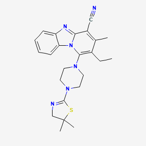 molecular formula C24H28N6S B11671004 1-[4-(5,5-Dimethyl-4,5-dihydro-1,3-thiazol-2-yl)piperazin-1-yl]-2-ethyl-3-methylpyrido[1,2-a]benzimidazole-4-carbonitrile 