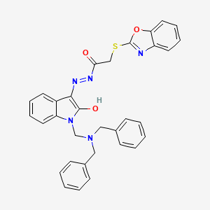 molecular formula C32H27N5O3S B11671010 2-(1,3-benzoxazol-2-ylsulfanyl)-N'-{(3E)-1-[(dibenzylamino)methyl]-2-oxo-1,2-dihydro-3H-indol-3-ylidene}acetohydrazide 