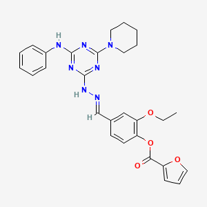 2-ethoxy-4-[(E)-{2-[4-(phenylamino)-6-(piperidin-1-yl)-1,3,5-triazin-2-yl]hydrazinylidene}methyl]phenyl furan-2-carboxylate