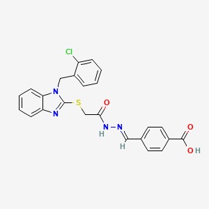 molecular formula C24H19ClN4O3S B11671031 4-{(E)-[2-({[1-(2-chlorobenzyl)-1H-benzimidazol-2-yl]sulfanyl}acetyl)hydrazinylidene]methyl}benzoic acid 