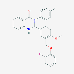 molecular formula C29H25FN2O3 B11671100 2-{3-[(2-fluorophenoxy)methyl]-4-methoxyphenyl}-3-(4-methylphenyl)-2,3-dihydroquinazolin-4(1H)-one 