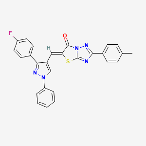 molecular formula C27H18FN5OS B11671123 (5Z)-5-{[3-(4-fluorophenyl)-1-phenyl-1H-pyrazol-4-yl]methylidene}-2-(4-methylphenyl)[1,3]thiazolo[3,2-b][1,2,4]triazol-6(5H)-one 