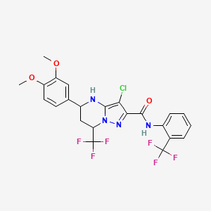 molecular formula C23H19ClF6N4O3 B11671129 3-chloro-5-(3,4-dimethoxyphenyl)-7-(trifluoromethyl)-N-[2-(trifluoromethyl)phenyl]-4,5,6,7-tetrahydropyrazolo[1,5-a]pyrimidine-2-carboxamide 