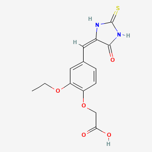 molecular formula C14H14N2O5S B11671149 {2-ethoxy-4-[(E)-(5-oxo-2-thioxoimidazolidin-4-ylidene)methyl]phenoxy}acetic acid 