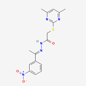 molecular formula C16H17N5O3S B11671183 2-[(4,6-dimethylpyrimidin-2-yl)sulfanyl]-N'-[(1E)-1-(3-nitrophenyl)ethylidene]acetohydrazide 