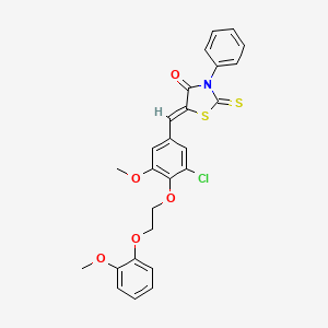 molecular formula C26H22ClNO5S2 B11671255 (5Z)-5-{3-chloro-5-methoxy-4-[2-(2-methoxyphenoxy)ethoxy]benzylidene}-3-phenyl-2-thioxo-1,3-thiazolidin-4-one 