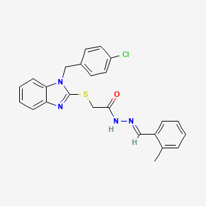 molecular formula C24H21ClN4OS B11671265 2-{[1-(4-chlorobenzyl)-1H-benzimidazol-2-yl]sulfanyl}-N'-[(E)-(2-methylphenyl)methylidene]acetohydrazide 