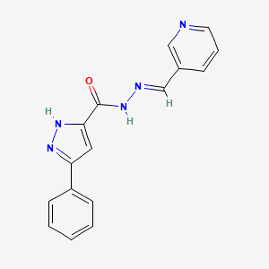 molecular formula C16H13N5O B11671269 3-Phenyl-N'-[(E)-(pyridin-3-YL)methylidene]-1H-pyrazole-5-carbohydrazide 