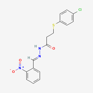 molecular formula C16H14ClN3O3S B11671271 3-[(4-chlorophenyl)sulfanyl]-N'-[(E)-(2-nitrophenyl)methylidene]propanehydrazide 