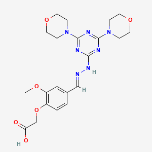 molecular formula C21H27N7O6 B11671329 {4-[(E)-{2-[4,6-di(morpholin-4-yl)-1,3,5-triazin-2-yl]hydrazinylidene}methyl]-2-methoxyphenoxy}acetic acid 