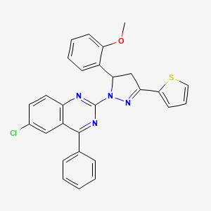 molecular formula C28H21ClN4OS B11671366 6-chloro-2-[5-(2-methoxyphenyl)-3-(thiophen-2-yl)-4,5-dihydro-1H-pyrazol-1-yl]-4-phenylquinazoline 