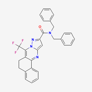 molecular formula C30H23F3N4O B11671397 N,N-dibenzyl-7-(trifluoromethyl)-5,6-dihydrobenzo[h]pyrazolo[5,1-b]quinazoline-10-carboxamide 