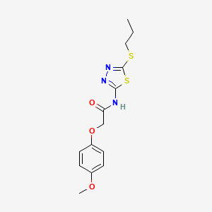 molecular formula C14H17N3O3S2 B11671411 2-(4-methoxyphenoxy)-N-[(2E)-5-(propylsulfanyl)-1,3,4-thiadiazol-2(3H)-ylidene]acetamide 