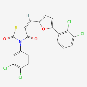 molecular formula C20H9Cl4NO3S B11671415 (5E)-3-(3,4-dichlorophenyl)-5-{[5-(2,3-dichlorophenyl)furan-2-yl]methylidene}-1,3-thiazolidine-2,4-dione 