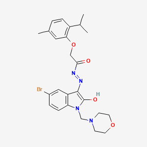 molecular formula C25H29BrN4O4 B11671430 N'-[(3E)-5-bromo-1-(morpholin-4-ylmethyl)-2-oxo-1,2-dihydro-3H-indol-3-ylidene]-2-[5-methyl-2-(propan-2-yl)phenoxy]acetohydrazide 