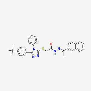 molecular formula C32H31N5OS B11671439 2-{[5-(4-tert-butylphenyl)-4-phenyl-4H-1,2,4-triazol-3-yl]sulfanyl}-N'-[(1E)-1-(naphthalen-2-yl)ethylidene]acetohydrazide 