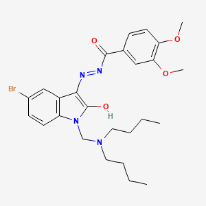 molecular formula C26H33BrN4O4 B11671469 N'-{(3E)-5-bromo-1-[(dibutylamino)methyl]-2-oxo-1,2-dihydro-3H-indol-3-ylidene}-3,4-dimethoxybenzohydrazide 