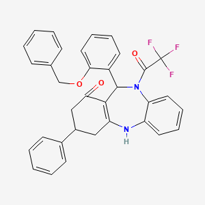 molecular formula C34H27F3N2O3 B11671540 1-{11-[2-(benzyloxy)phenyl]-1-hydroxy-3-phenyl-2,3,4,11-tetrahydro-10H-dibenzo[b,e][1,4]diazepin-10-yl}-2,2,2-trifluoroethanone 