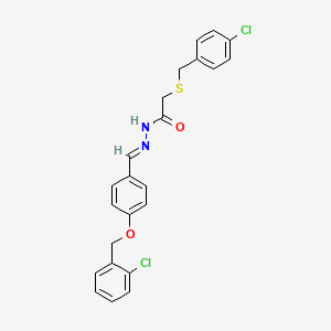 molecular formula C23H20Cl2N2O2S B11671555 N'-[(E)-{4-[(2-chlorobenzyl)oxy]phenyl}methylidene]-2-[(4-chlorobenzyl)sulfanyl]acetohydrazide 